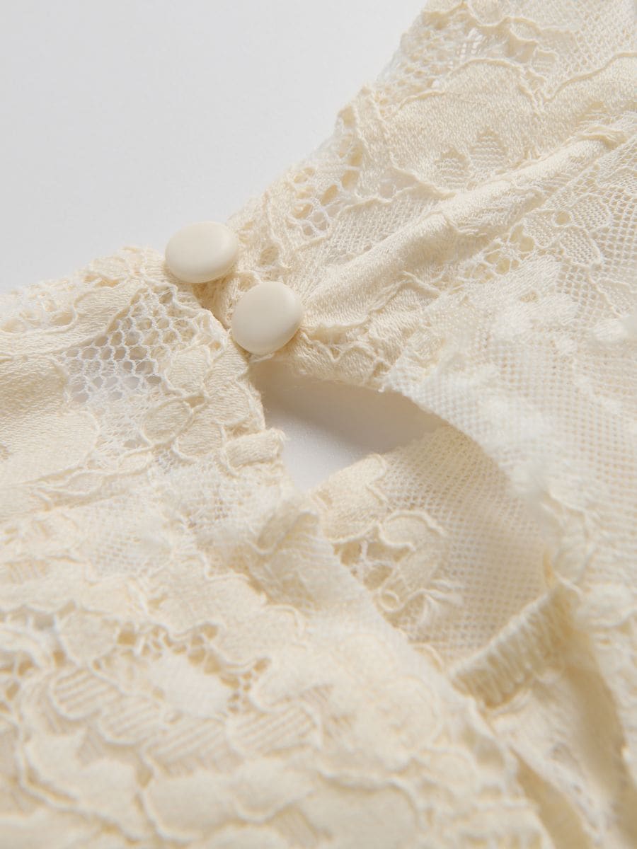 Lace blouse with standing collar - nude - RESERVED - 8