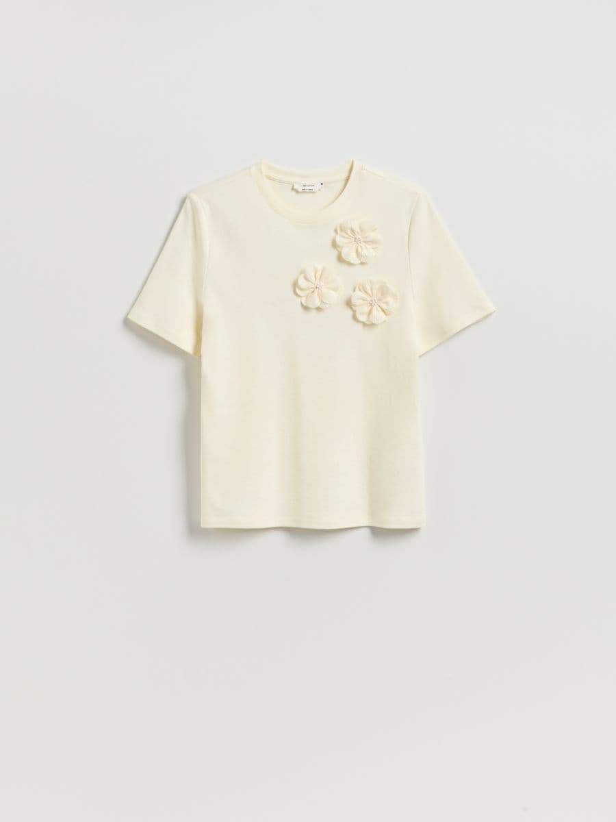 T-Shirt mit Blumenapplikation - beige - RESERVED