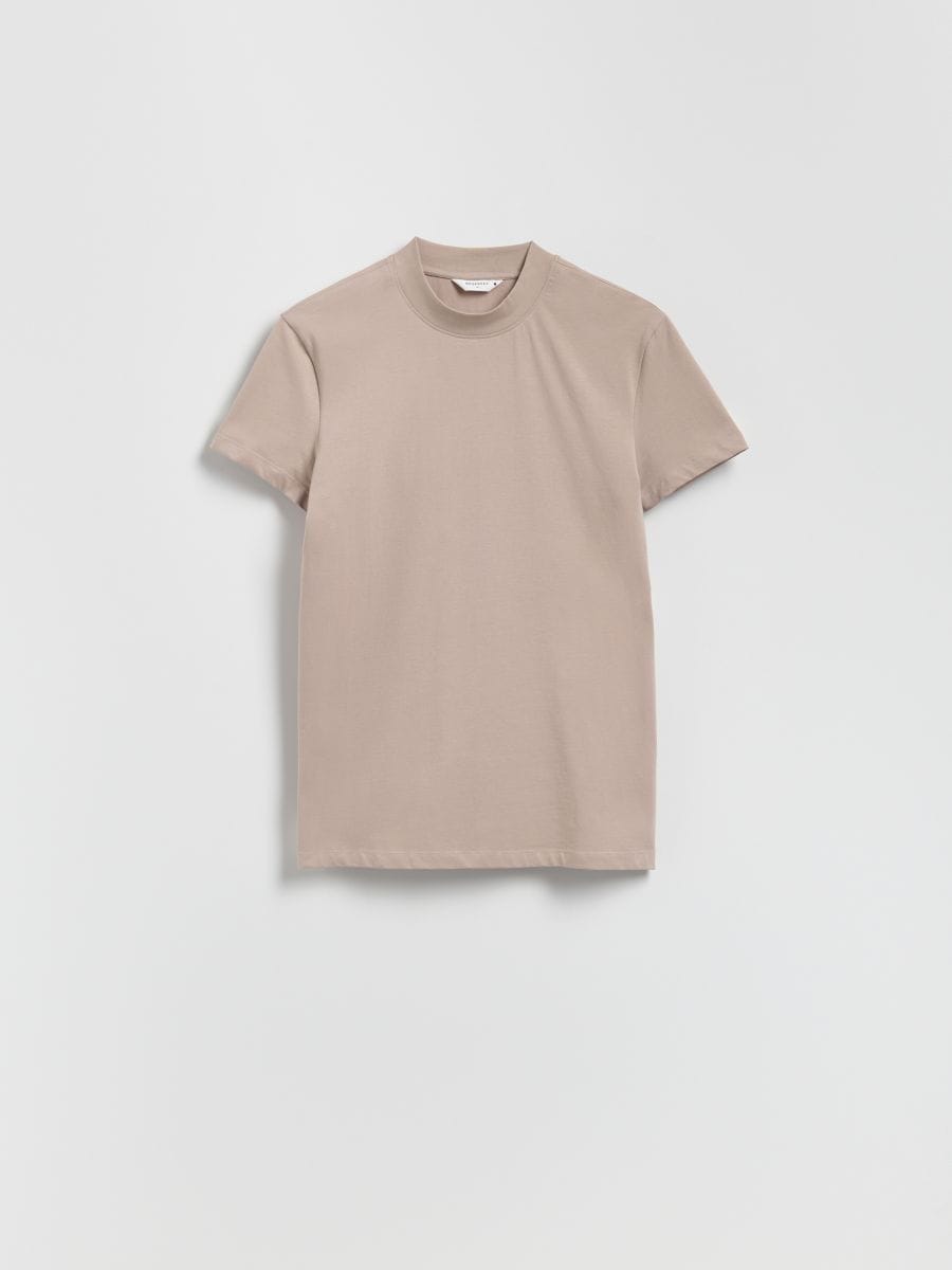T-shirt slim fit de algodão - CAFÉ - RESERVED