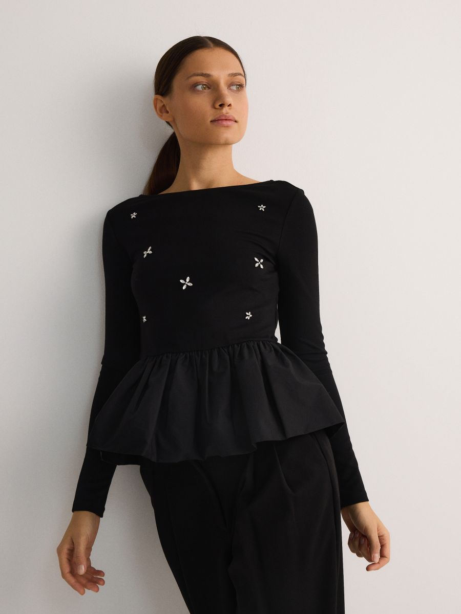 BLOUSE WITH DECORATIVE BUGLES - black - RESERVED