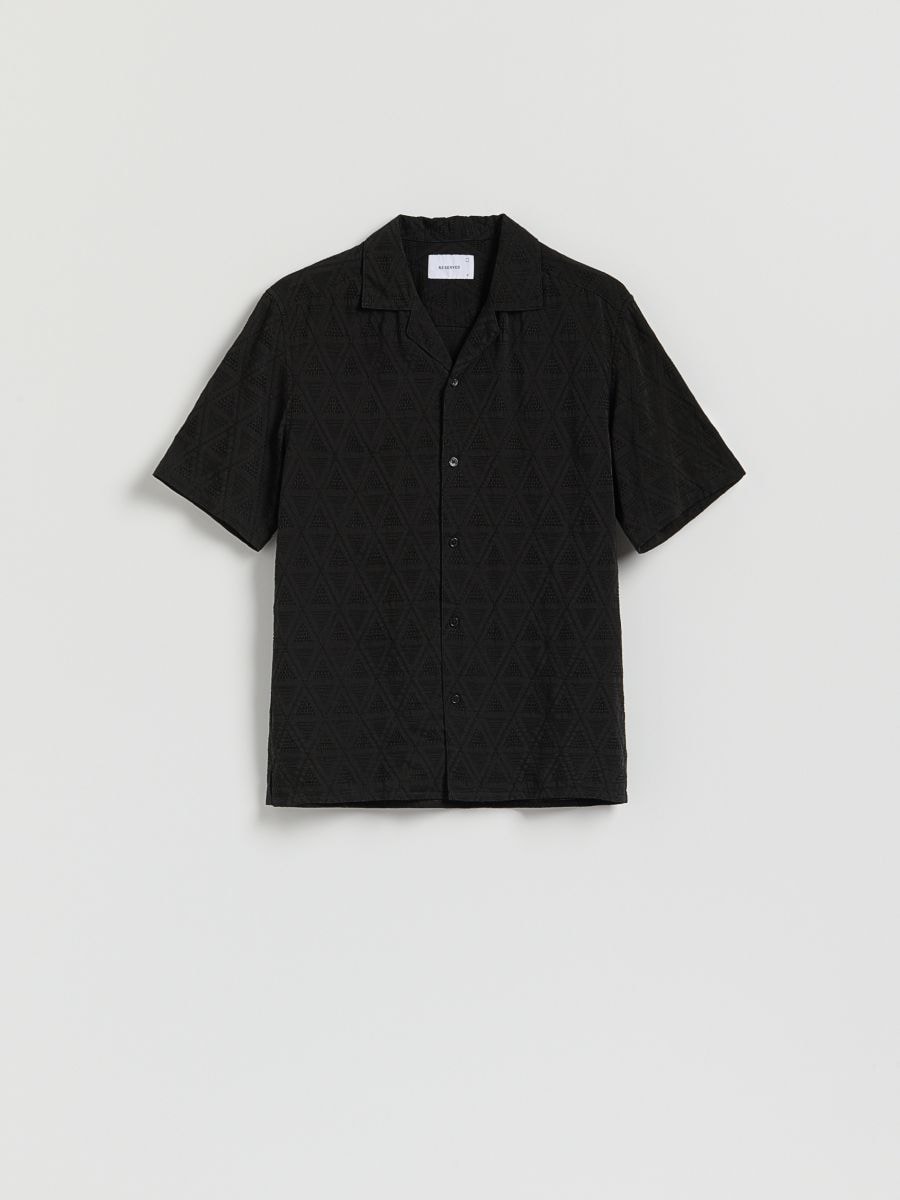 Regular fit shirt in structured fabric - black - RESERVED
