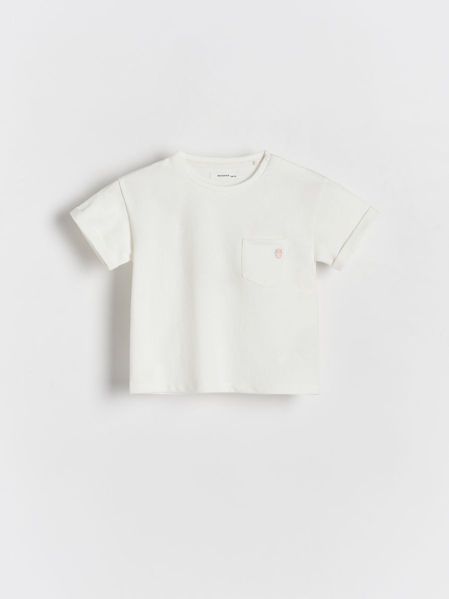 T-shirt with pocket - cream - RESERVED