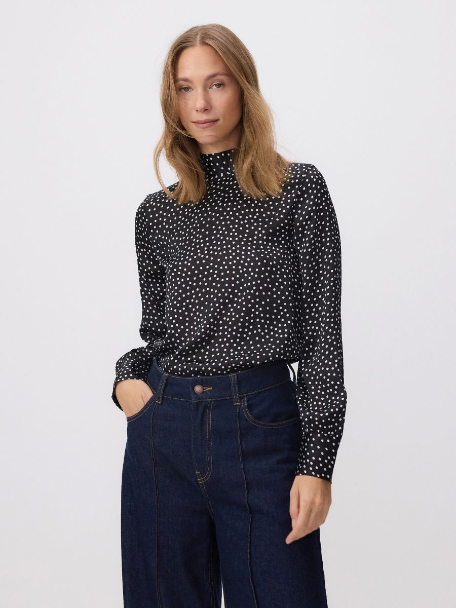 Patterned blouse with tie detail - black - RESERVED