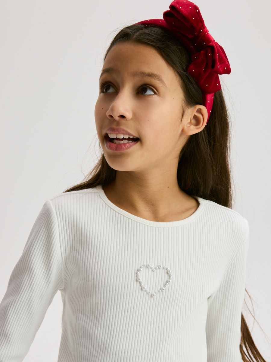 Ribbed top with applique - cream - RESERVED