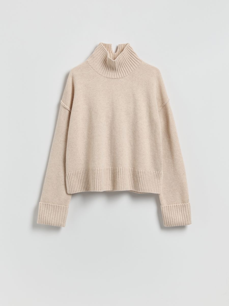 Wool turtleneck - beige - RESERVED