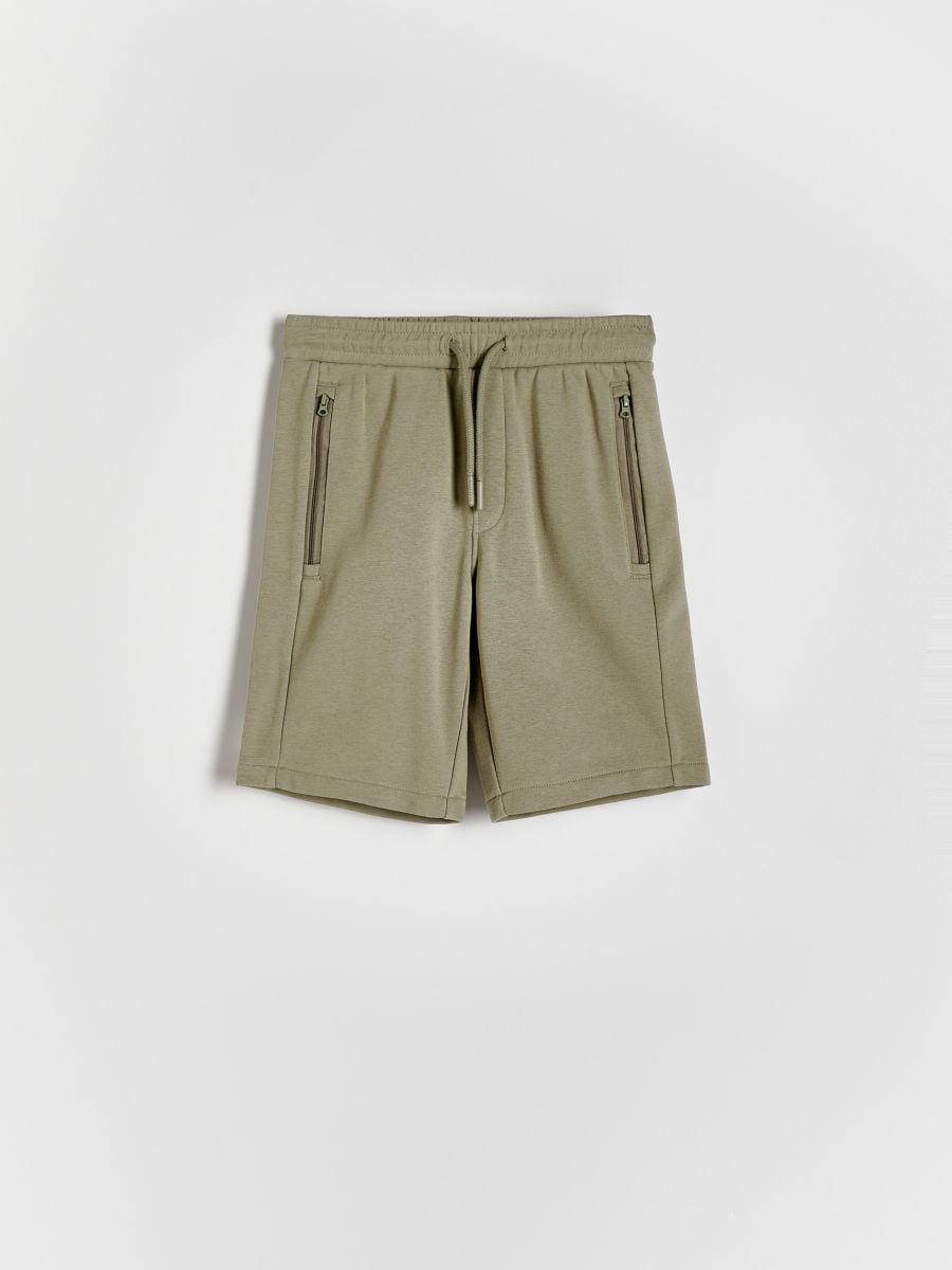 Puuvillasegust lühikesed püksid taskutega - pruunikasroheline - RESERVED