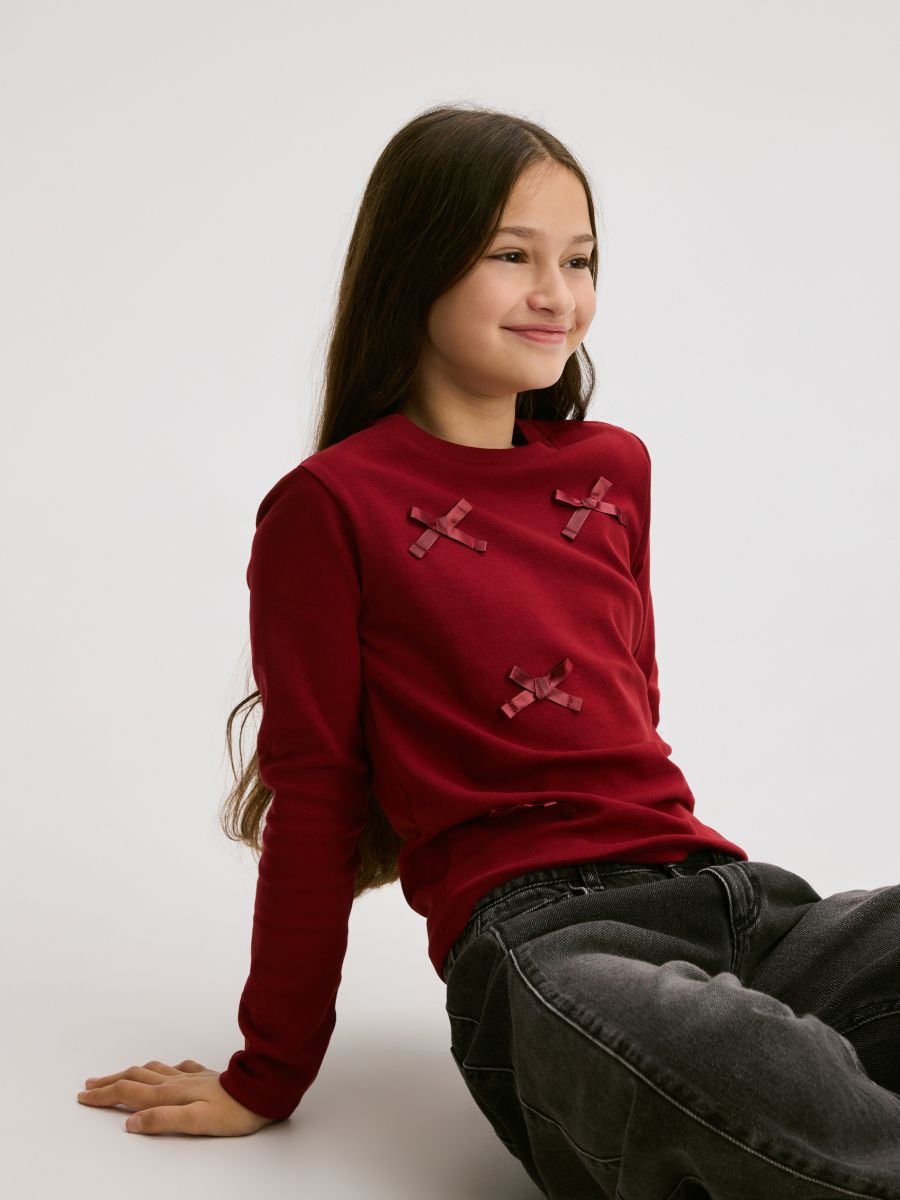 Μπλούζα βαμβακερή με φιόγκους - μπορντο - RESERVED