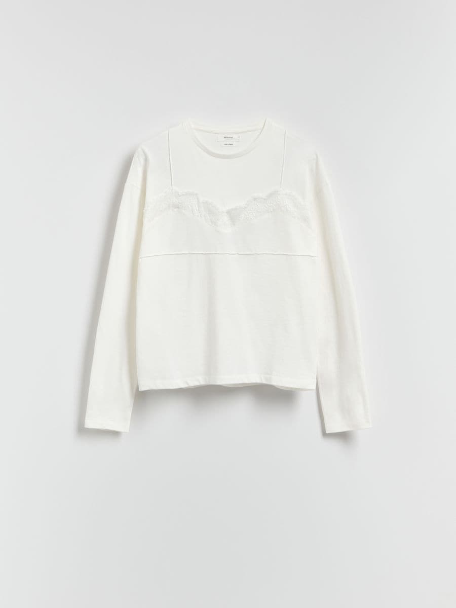 Cotton lace-trimmed longsleeve - white - RESERVED