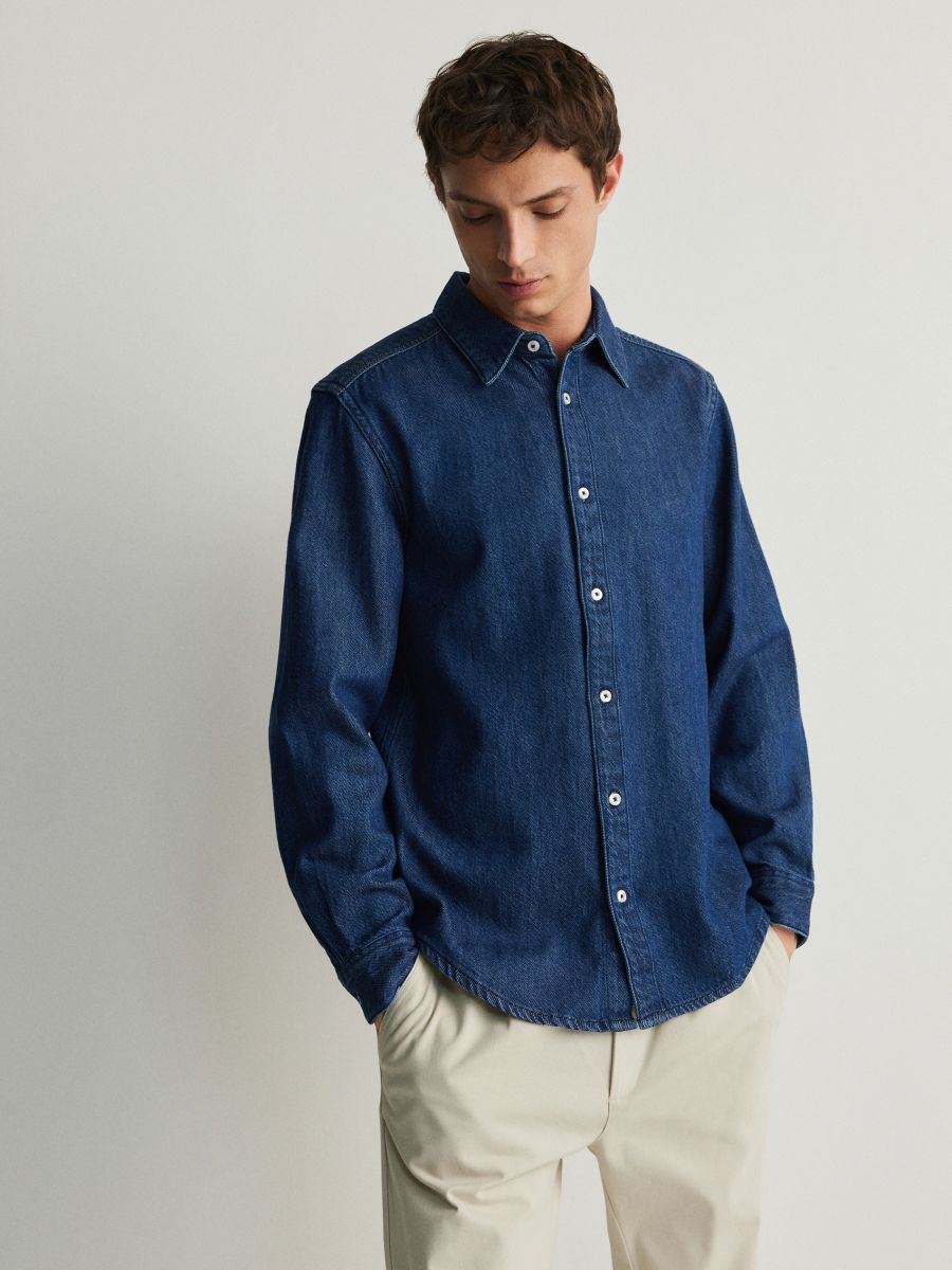Regular fit džinsiniai marškiniai - tamsiai mėlyna - RESERVED