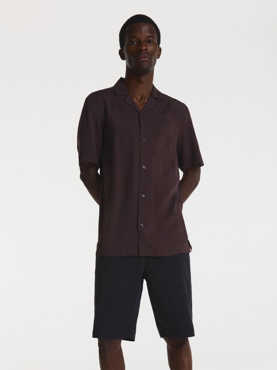 Srajca regular fit iz viskoze - temno rjava - RESERVED - 2