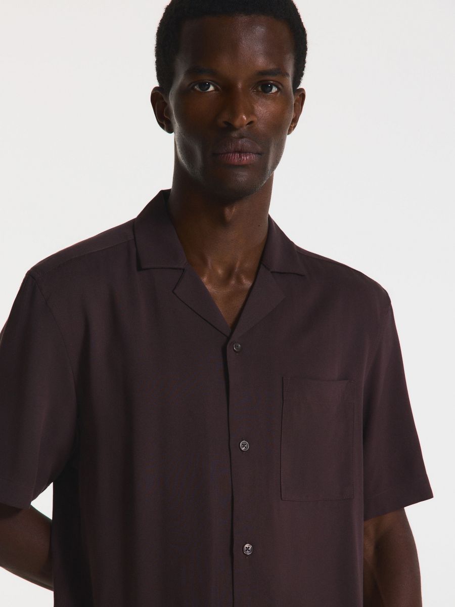 Srajca regular fit iz viskoze - temno rjava - RESERVED - 3