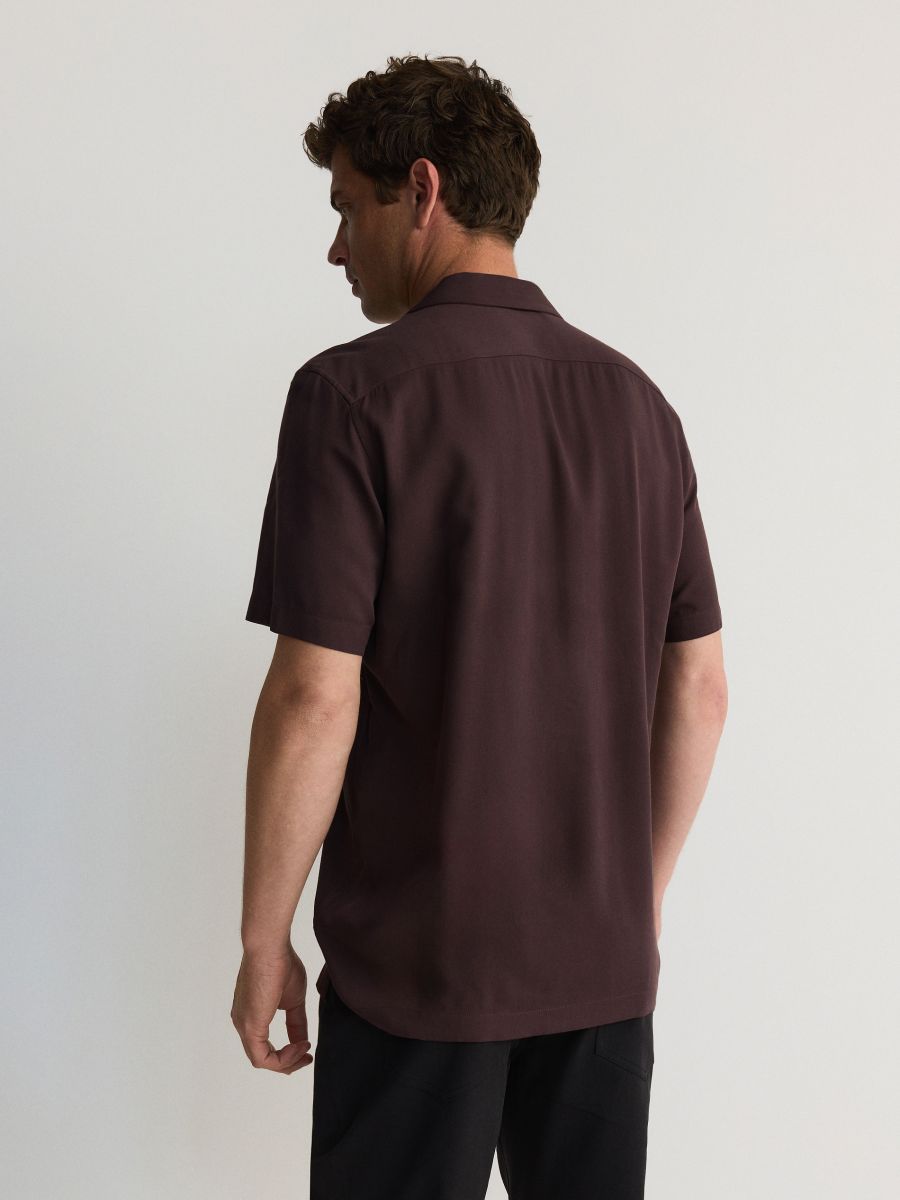 Regular fit overhemd van viscose - DONKERBRUIN - RESERVED - 3