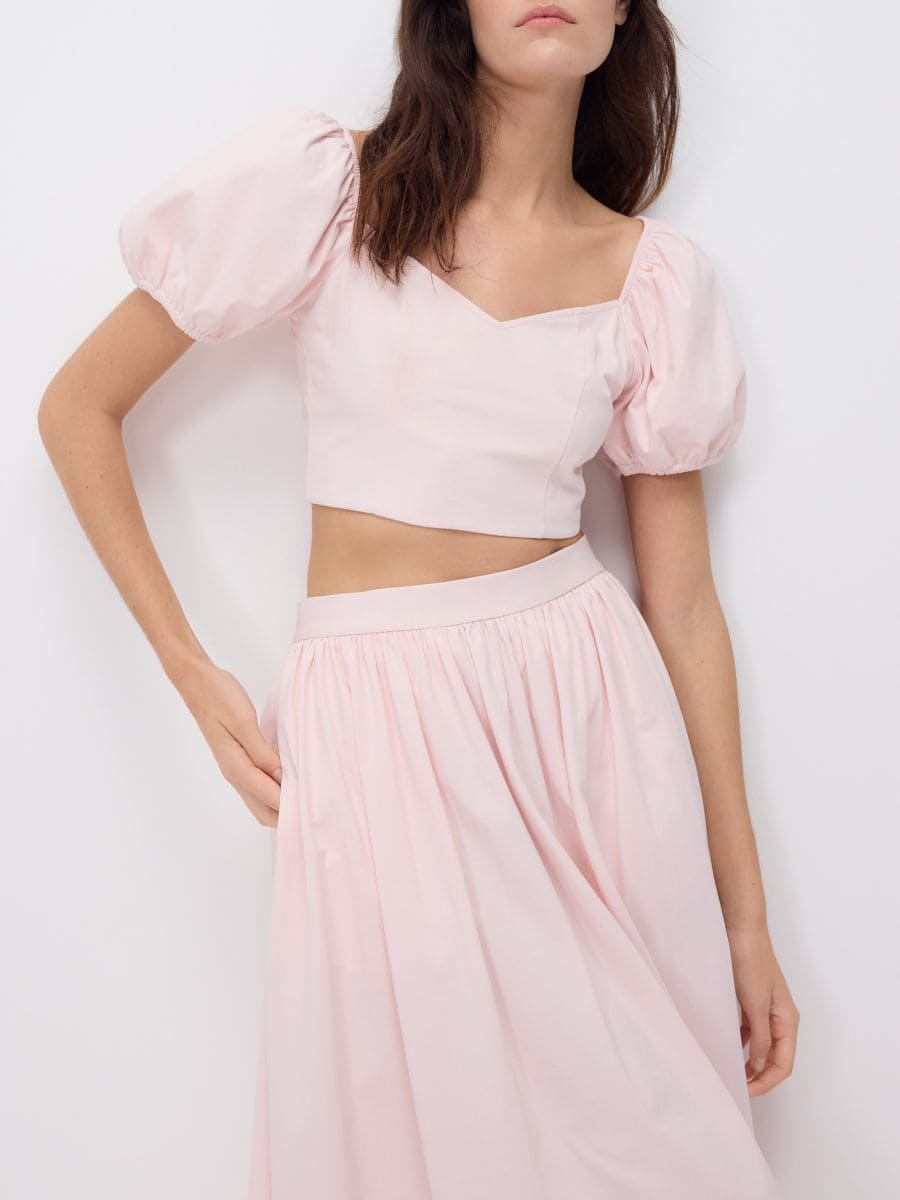 Cropped blouse with puff sleeves - pastel pink - RESERVED - 4