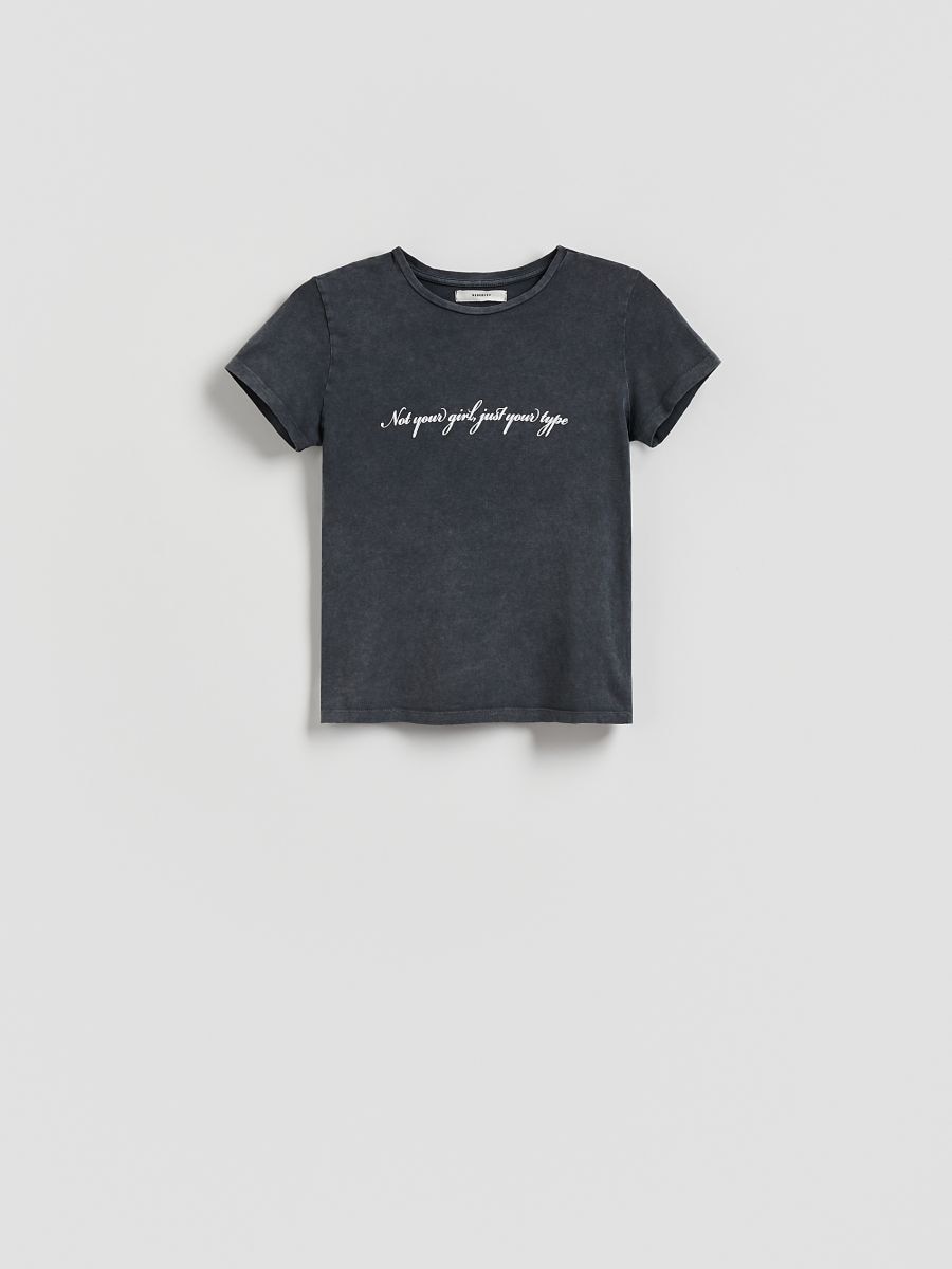 Printed slogan T-shirt - dark grey - RESERVED