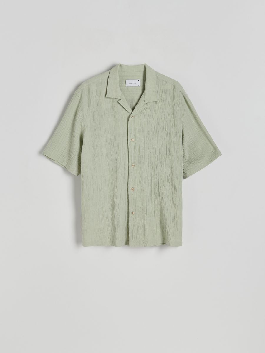 Struktūrinio audinio marškiniai - blyškiai žalia - RESERVED