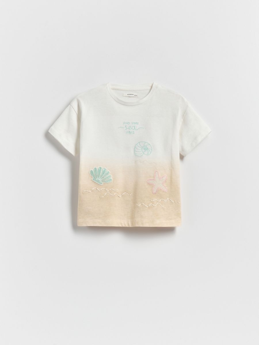 Cotton T-shirt with application - multicolor - RESERVED - 3