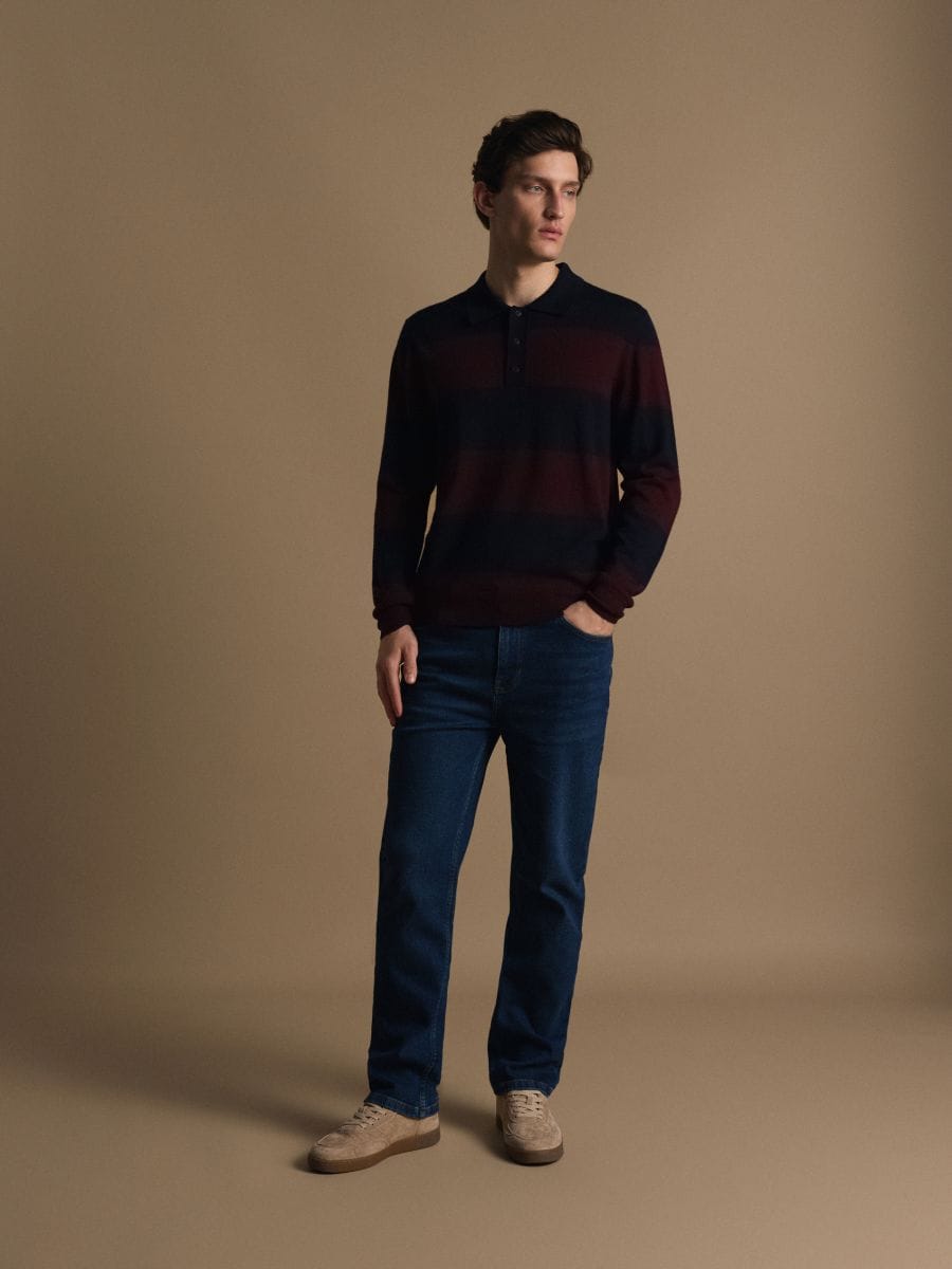 Merino wool polo sweater - navy - RESERVED