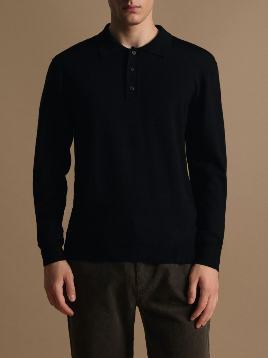 Merino wool polo sweater - black - RESERVED