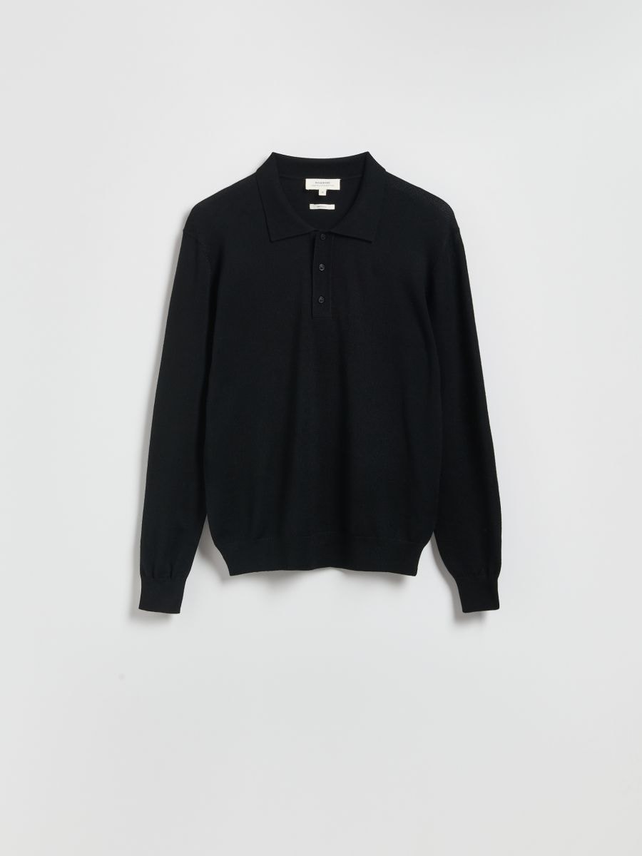 Merino wool polo sweater - black - RESERVED