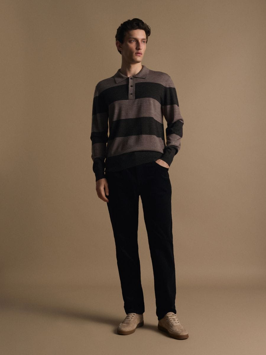 Sweter polo z wełny merino - wielobarwny - RESERVED