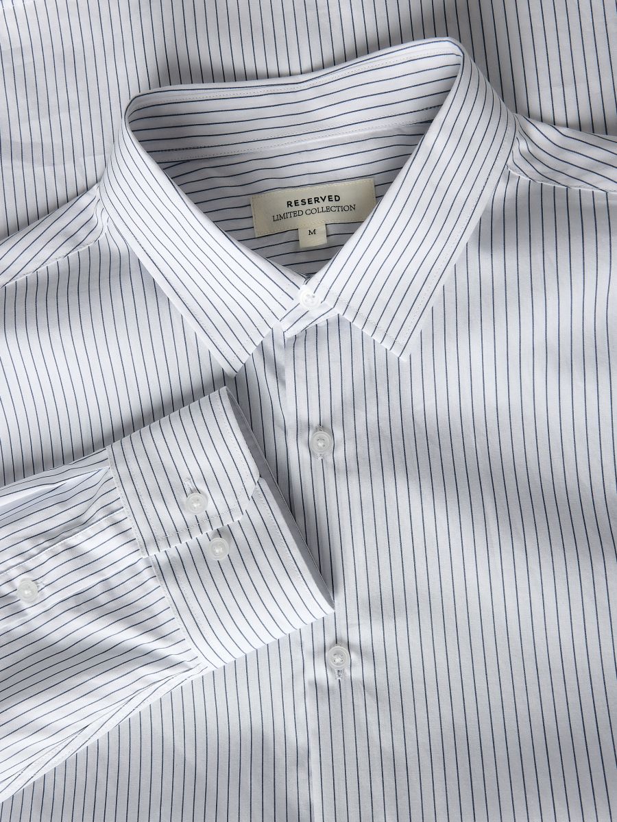 Regular fit gestreept overhemd - marineblauw - RESERVED - 6