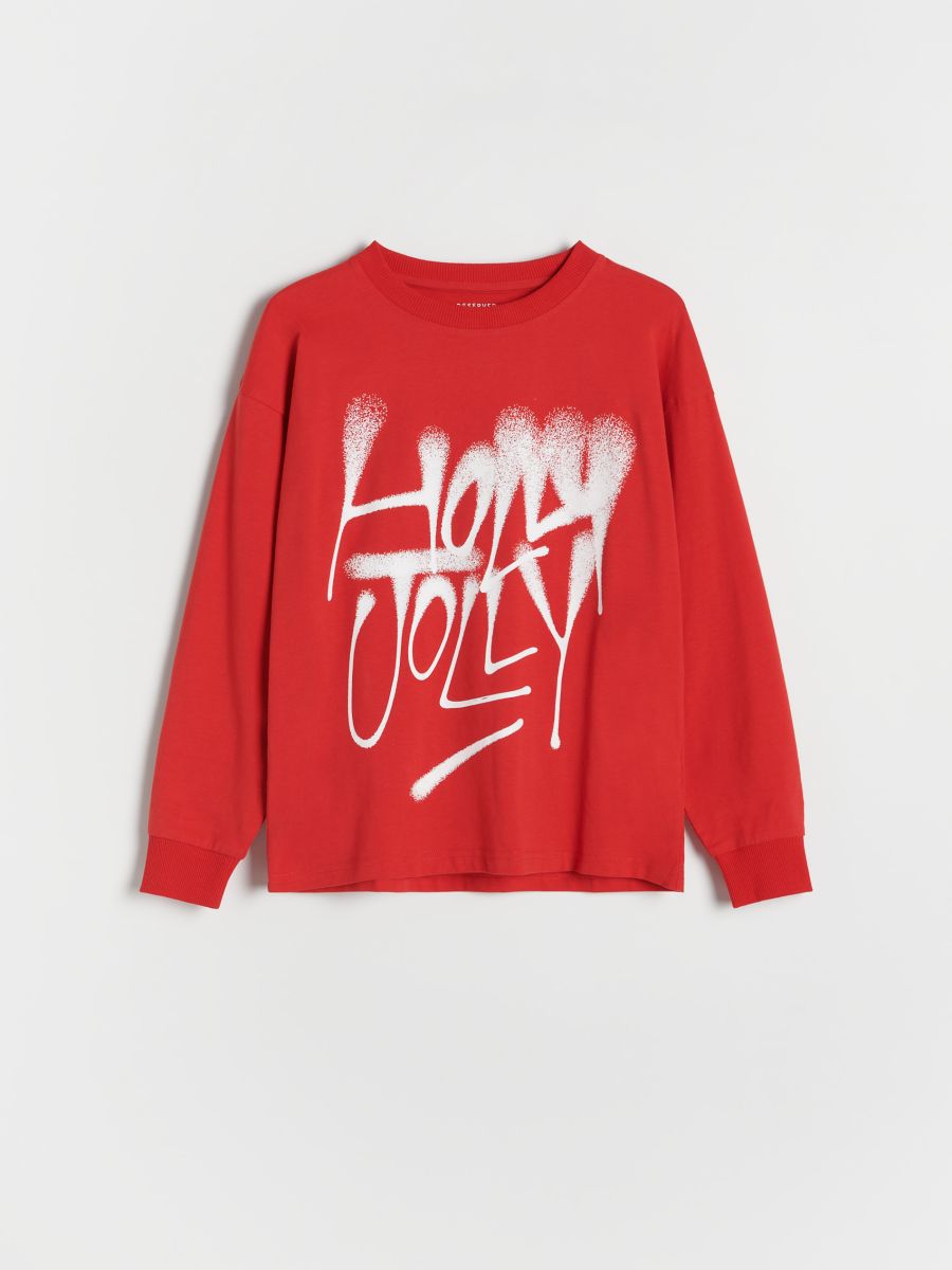 Christmas long sleeve T-shirt with print - red - RESERVED