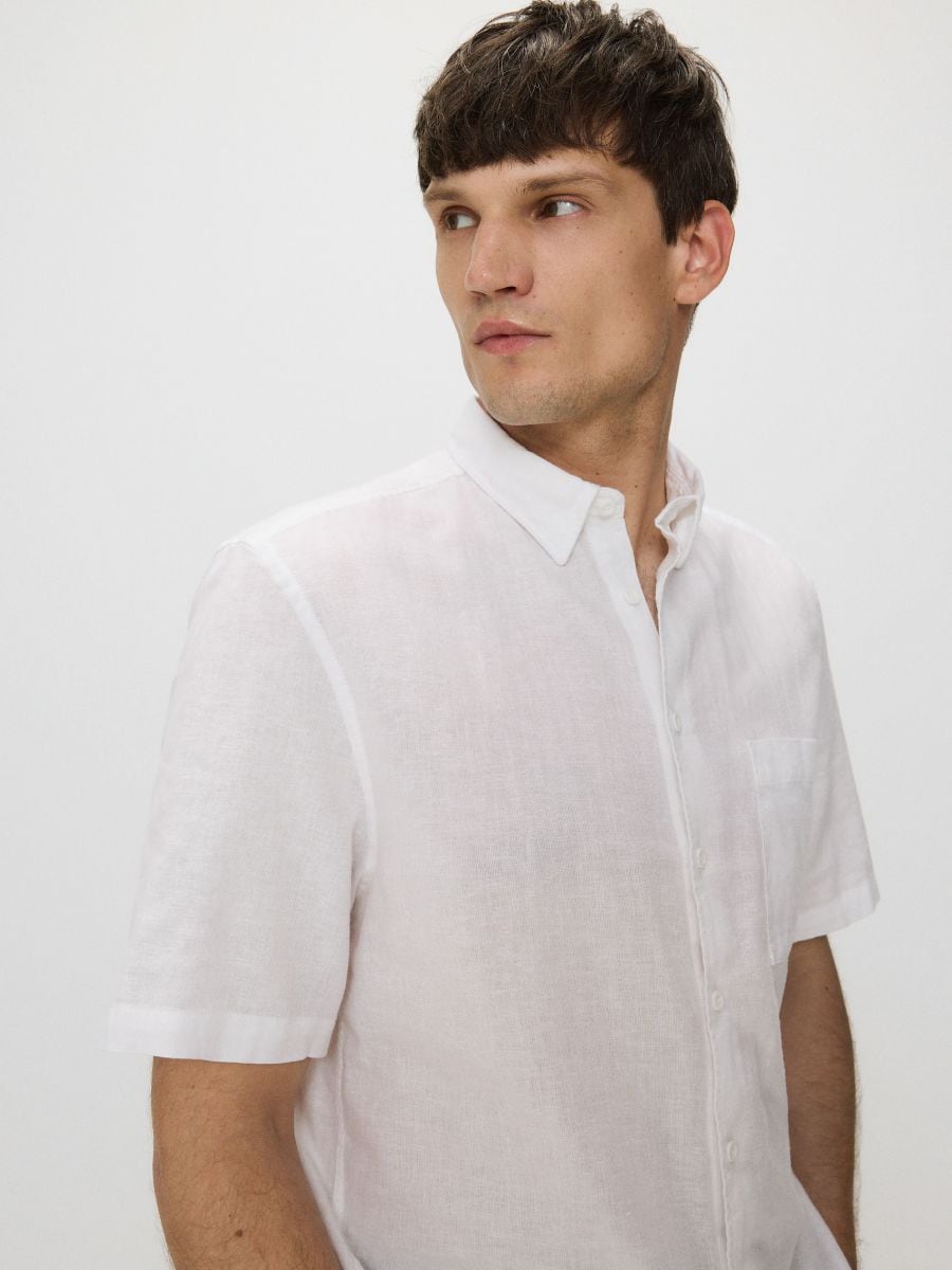Camicia regular fit in misto lino - bianco - RESERVED - 3