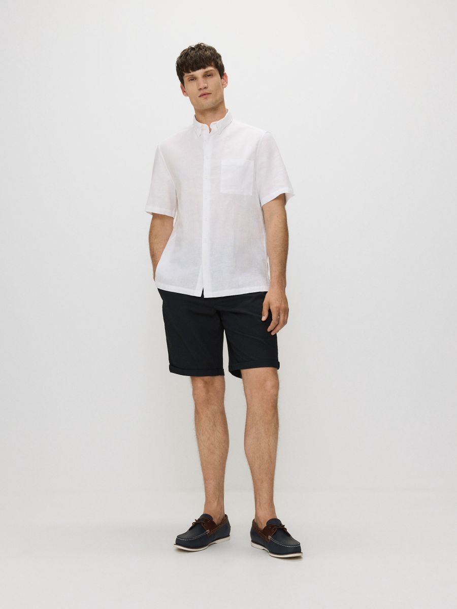 Camicia regular fit in misto lino - bianco - RESERVED - 2