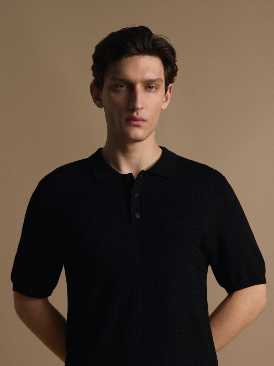 Polo shirt with viscose CIRCULOSE® - black - RESERVED
