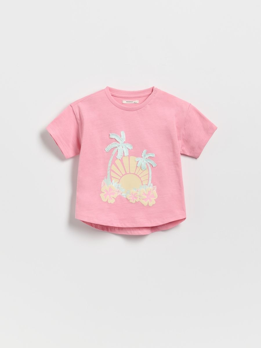 Cotton T-shirt with application - pink - RESERVED