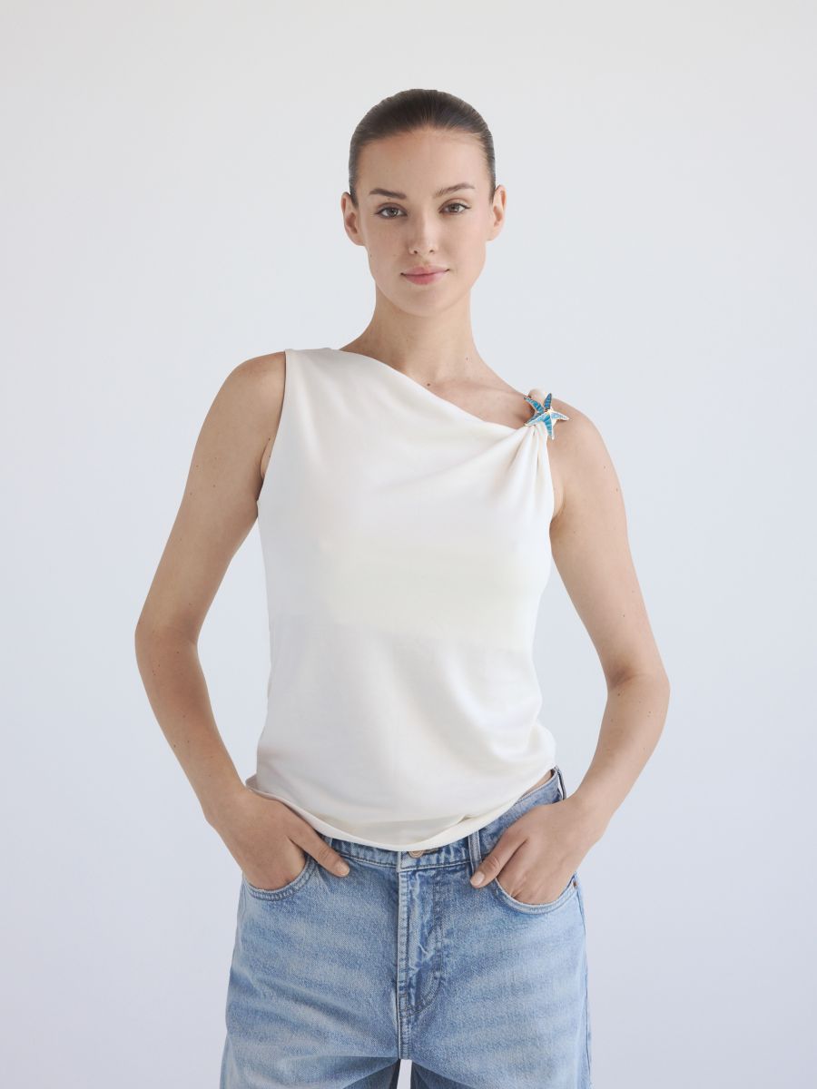Blouse with decorative appliqué - cream - RESERVED - 3