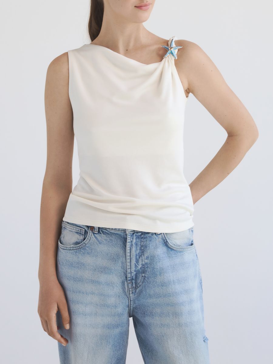 Blouse with decorative appliqué - cream - RESERVED - 2
