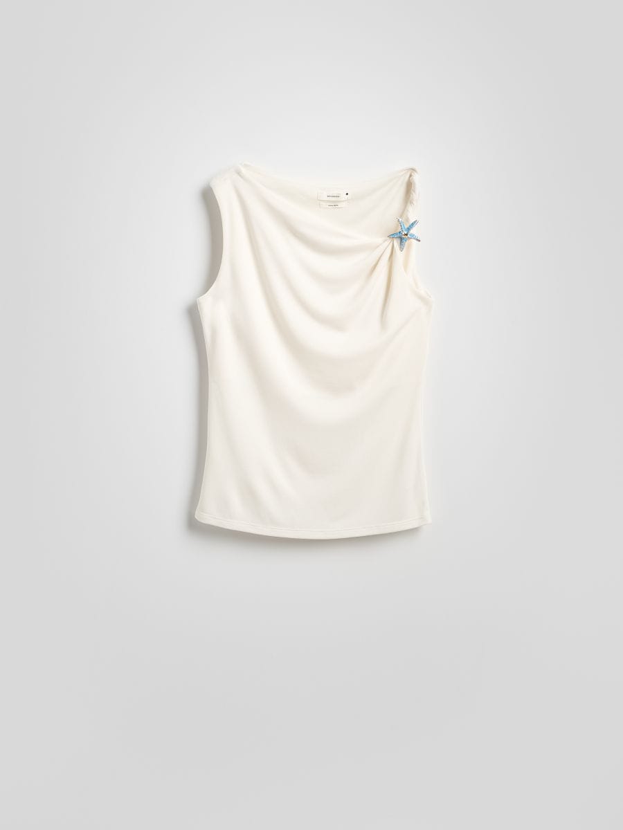 BLOUSE WITH APPLIQUE - cream - RESERVED