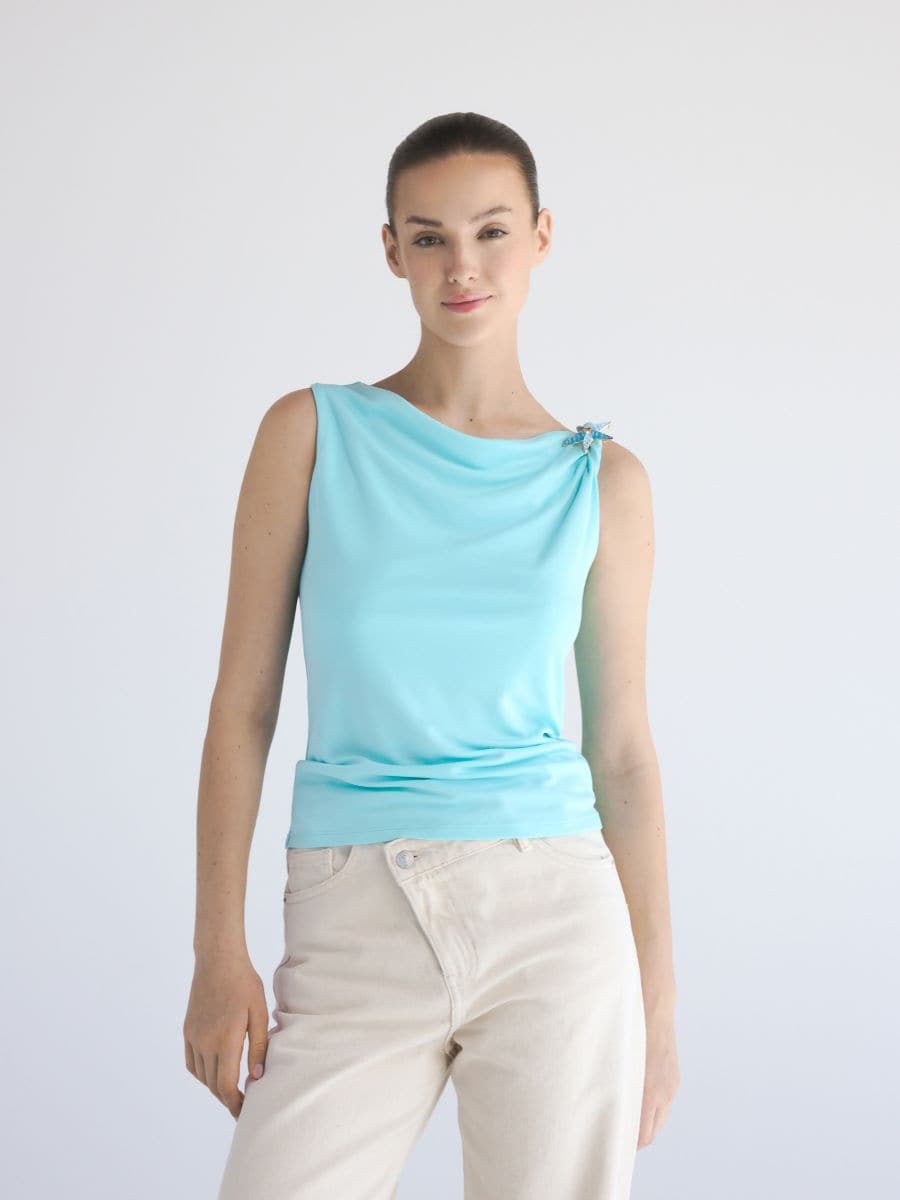 Blouse with decorative appliqué - aqua - RESERVED - 5