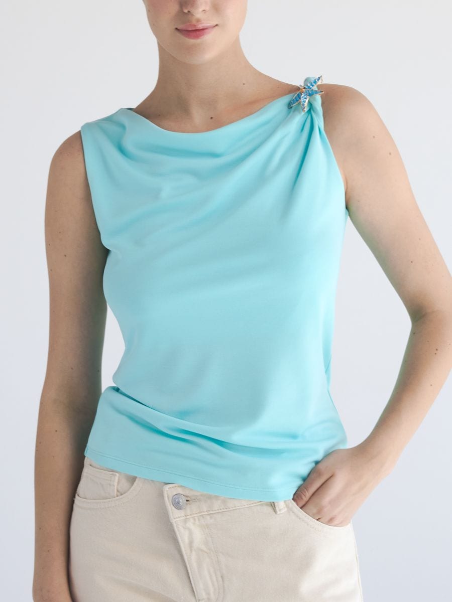 Blouse with decorative appliqué - aqua - RESERVED - 3
