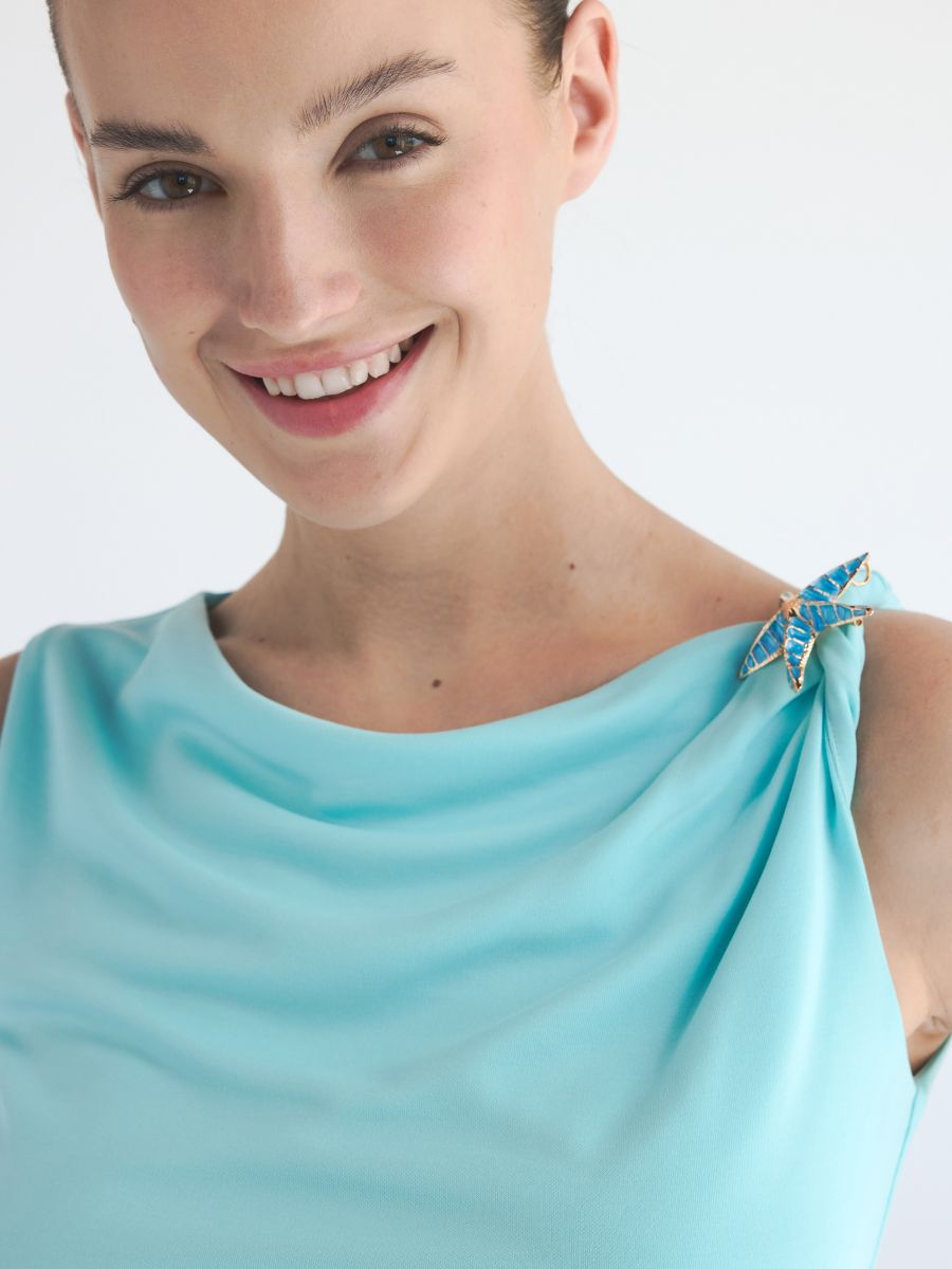Blouse with decorative appliqué - aqua - RESERVED - 2