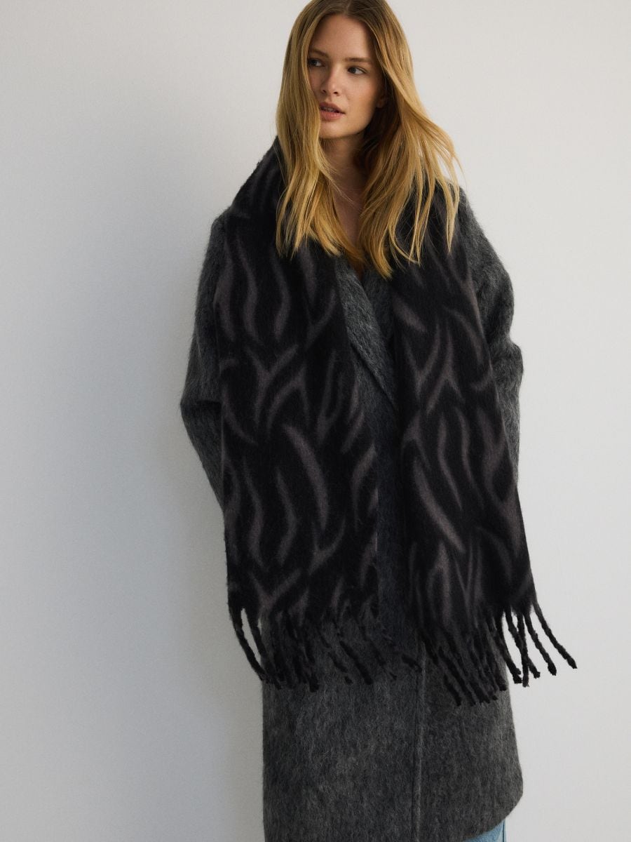 Scarf with fringes - dark grey - RESERVED - 3