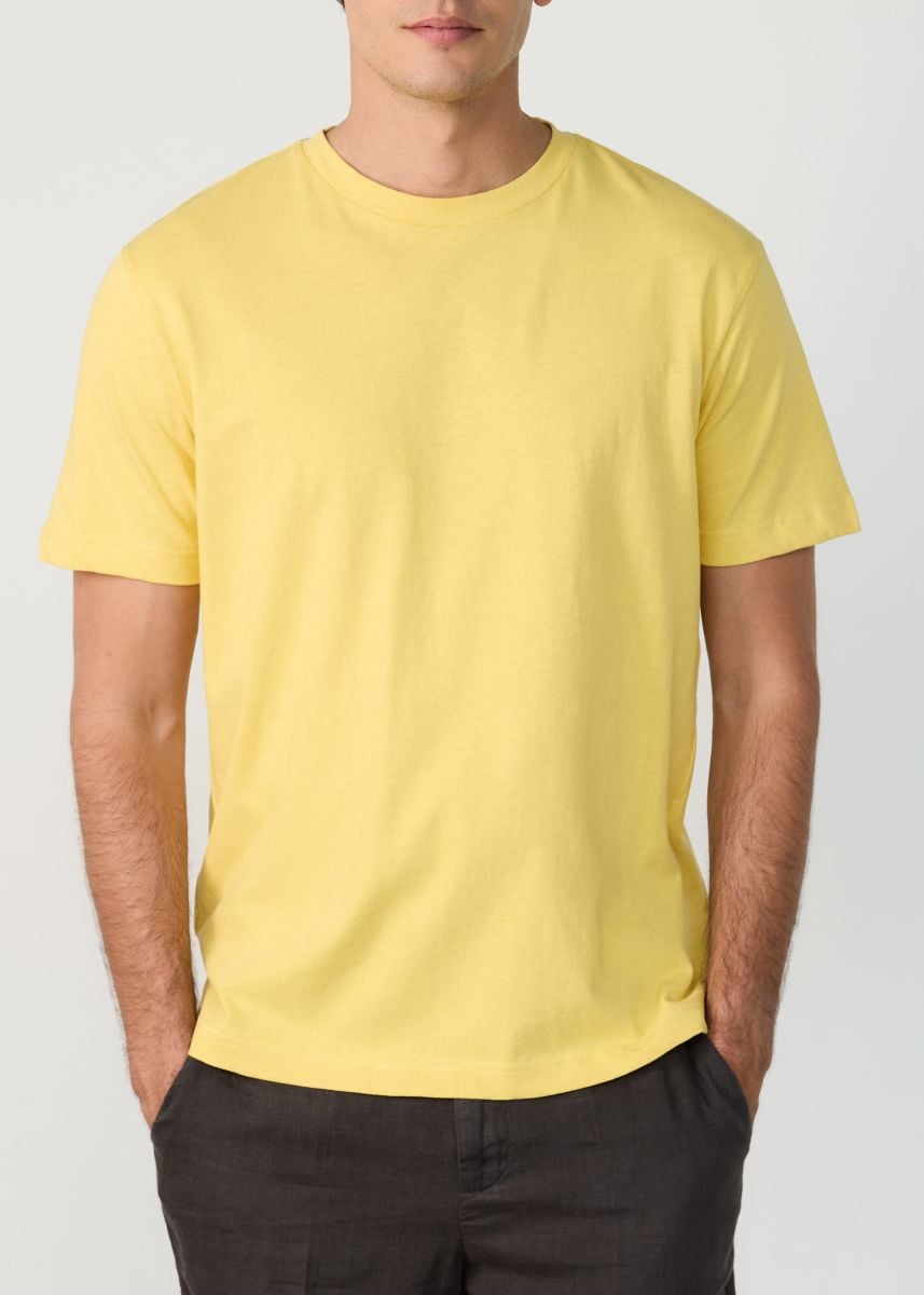 Regular fit T-shirt with linen blend - light yellow - RESERVED - 4