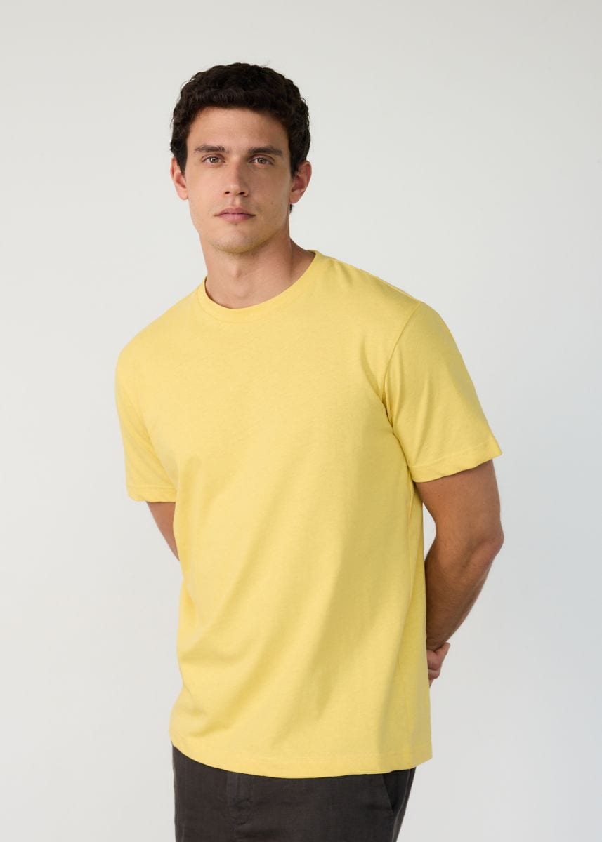 Regular fit T-shirt with linen blend - light yellow - RESERVED - 2