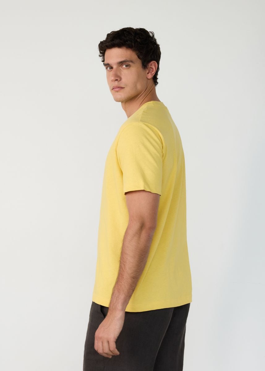 Regular fit T-shirt with linen blend - light yellow - RESERVED - 5
