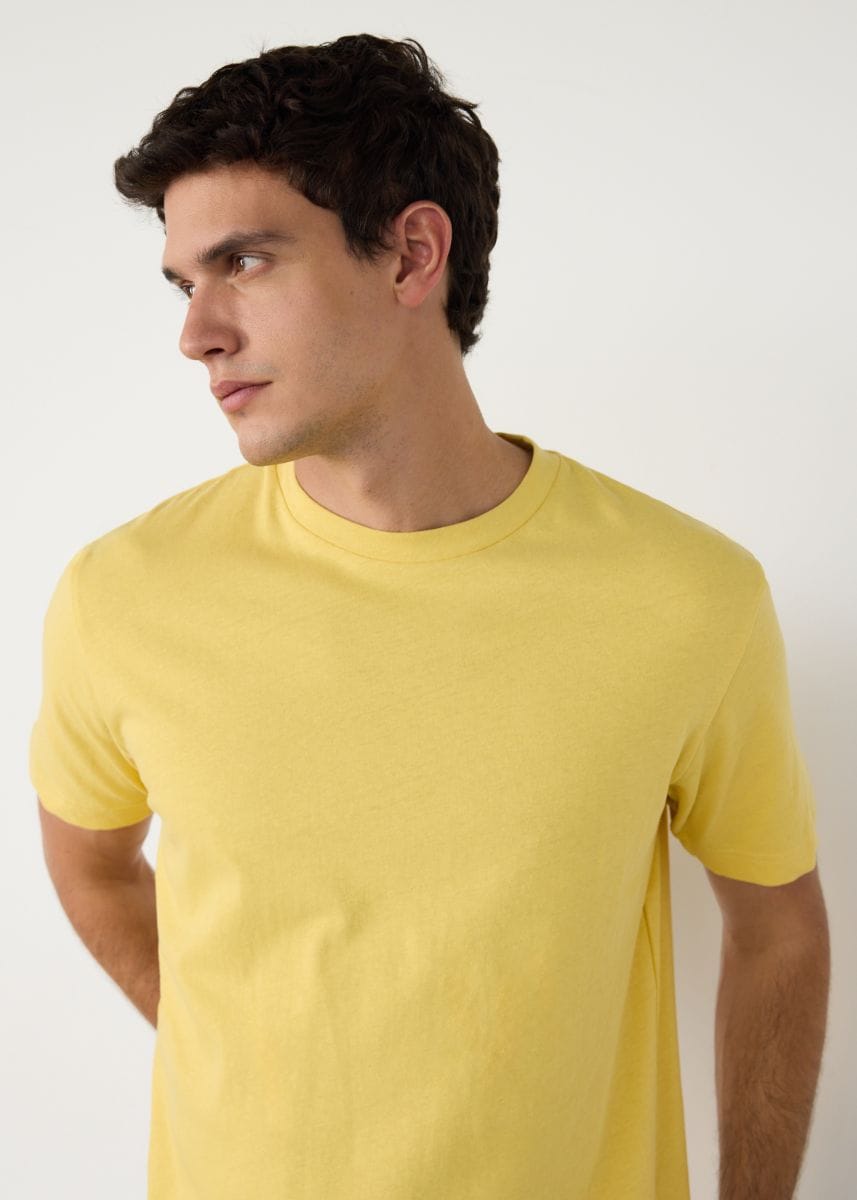 Regular fit T-shirt with linen blend - light yellow - RESERVED - 3
