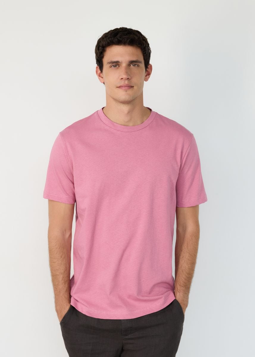 Regular fit T-shirt with linen blend - dusty rose - RESERVED - 3