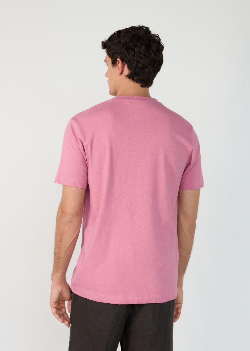 Regular fit T-shirt with linen blend - dusty rose - RESERVED - 4