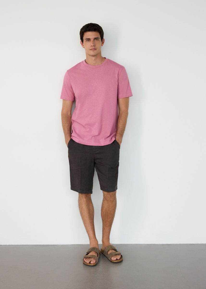 Regular fit T-shirt with linen blend - dusty rose - RESERVED - 5