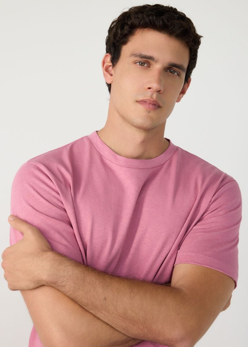 T-Shirt im Regular-Fit mit Leinengemisch - staubrosa - RESERVED
