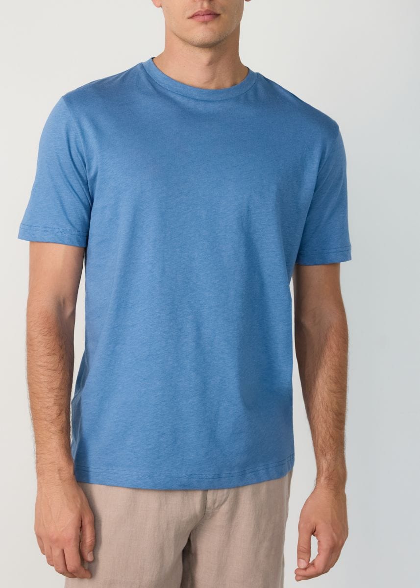 Regular fit T-shirt with linen blend - blue - RESERVED - 2