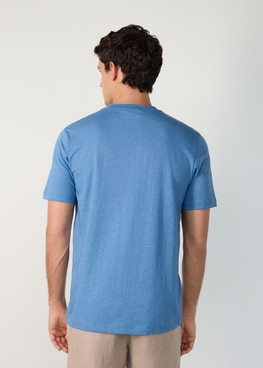 Regular fit T-shirt with linen blend - blue - RESERVED - 5