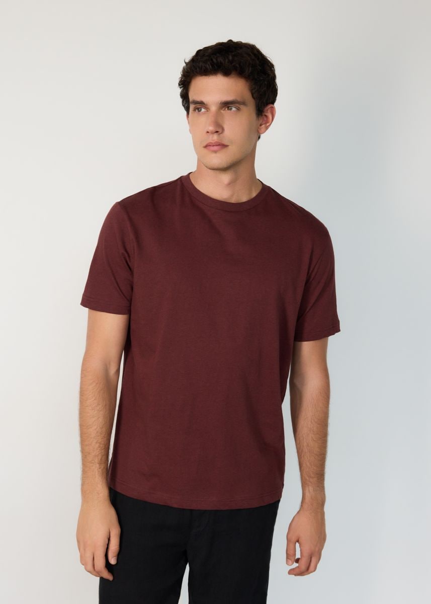 Regular fit T-shirt with linen blend - mahogany - RESERVED - 3