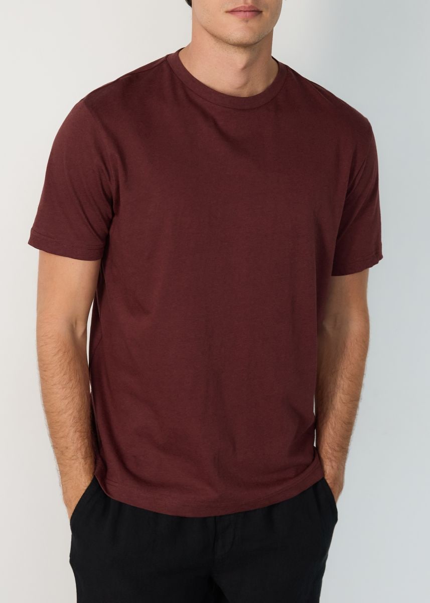 Regular fit T-shirt with linen blend - mahogany - RESERVED - 4