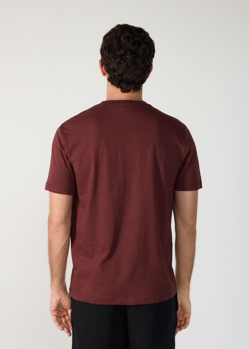 Regular fit T-shirt with linen blend - mahogany - RESERVED - 5